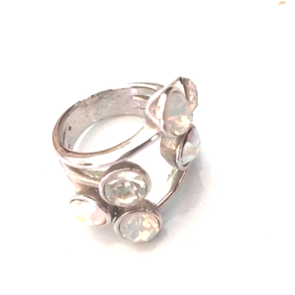 WHITE CRYSTAL, MOONSTONE, AURORA BOREALIS 3-STACK SILVER RING - SIZE 7 - Picture 8 of 8